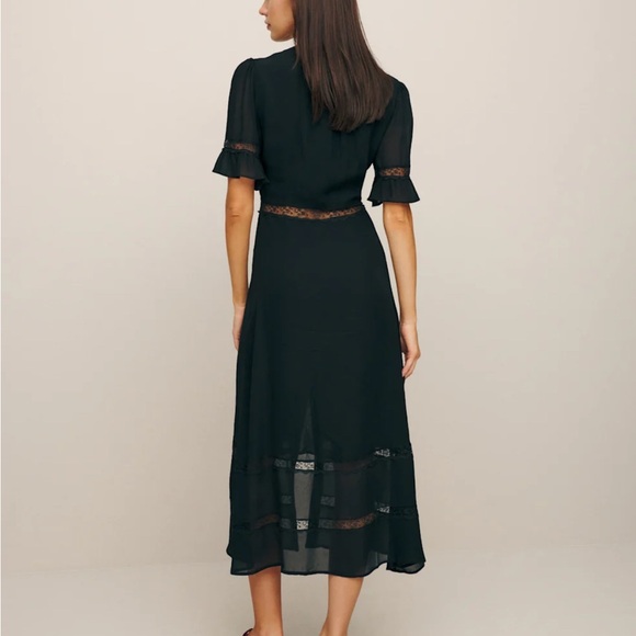 Reformation Black Midi Dress with Lace Details - Picture 2 of 9